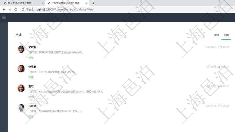 項目管理軟件市場營銷管理總經理儀表盤市場管理包括:創意、試驗、市場、產品4類前端活動與項目、收款、售后3類后端活動。銷售管理包括線索、意向、提案報價、合同4類前端活動與項目范圍、簽約、執行、收款、常規售后5類后端活動。市場營銷管理總經理儀表盤還包括銷售經理業績統計、客戶支持統計、訂單統計及機房運營統計。