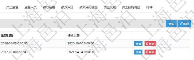 項目管理軟件人力資源管理模塊員工基本信息資料明細查詢還可以關聯查詢更多相關資料,比如上崗證編號、標題、描述、生效日期、終止日期等。