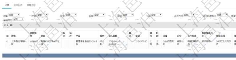 在項目管理軟件銷售報價管理系統中,查詢客戶時返回客戶名稱、電話、郵箱、地址、聯系人、微信、統一社會信用代碼、發票抬頭、發票地址、發票電話、發票開戶行、發票賬號。同時還會返回關聯的訂單信息:銷售編號、標題、版本、描述、產品、服務、錄入日期、備注、金額、城市、區域、領域、行業、合作方式、如何知道我們的、預算范圍、接觸目的等。